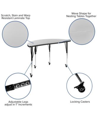 Mobile 76" Oval Wave Collaborative Laminate Activity Table Set With 16" Student Stack Chairs