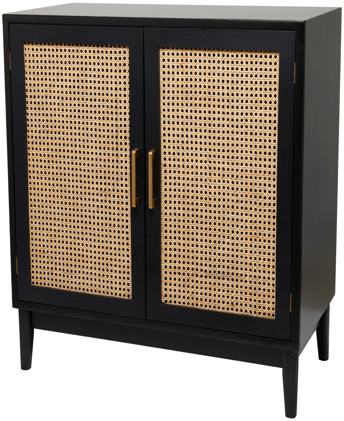 Rosemary Lane 36" Wood 1 Shelf And 2 Door Cabinet With Cane Front Doors And Gold-tone Handles In Black