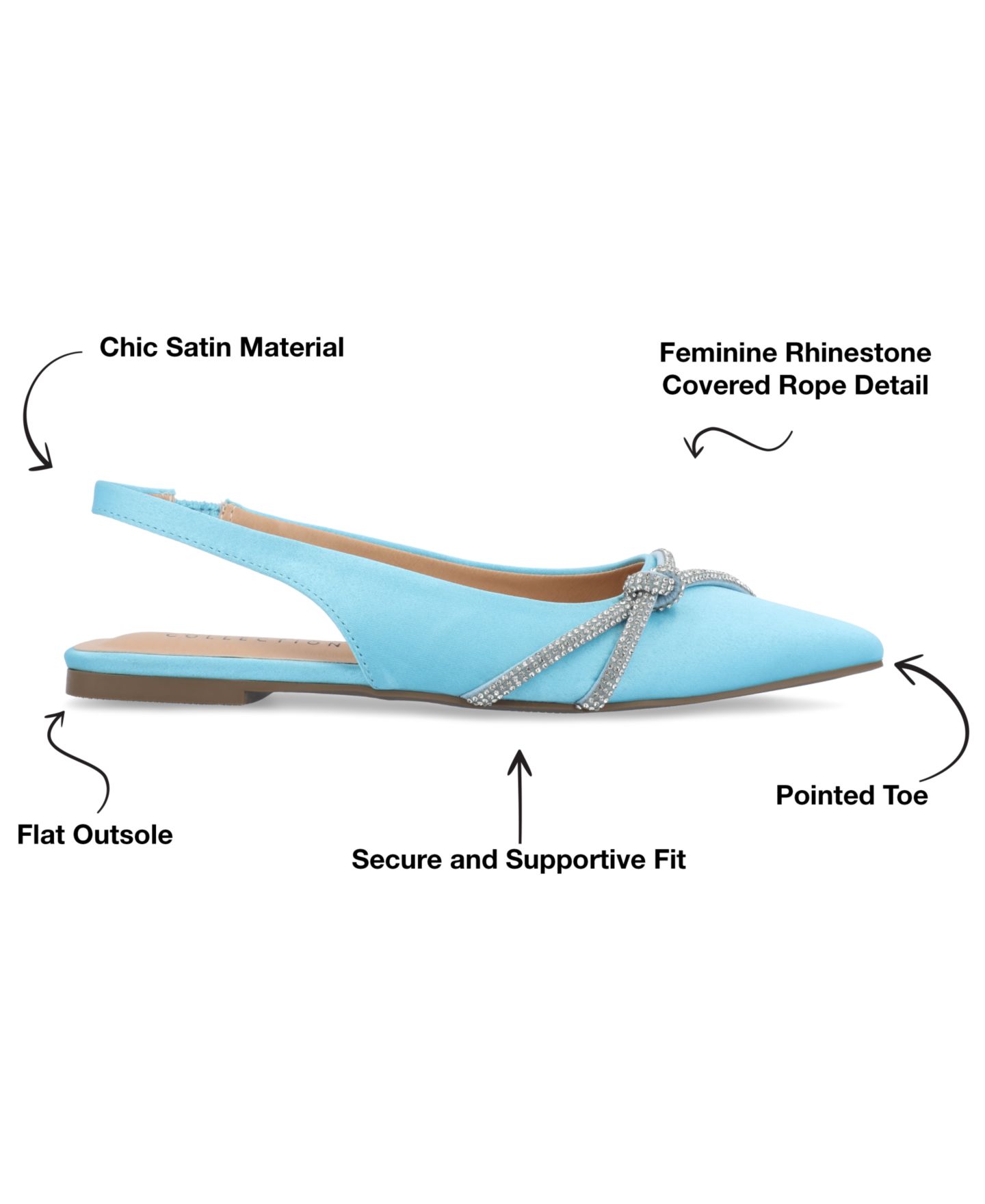 Женские балетки Journee Collection Rebbel Rhinestone Knot Slingback Flats, цвет: Синий — фото 6