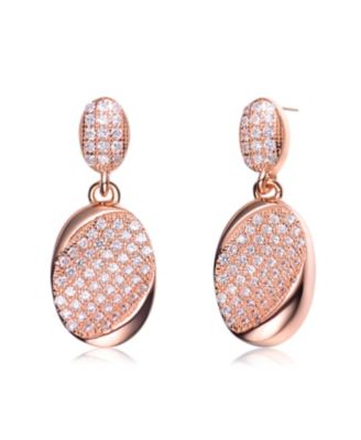 Rose Gold Overlay Pave Cubic Zirconia Dangle Earrings