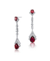 Genevive Sterling Silver With White Gold Plated Clear And Emerald Cubic Zirconia Double Haloed Drop Earrings - Red