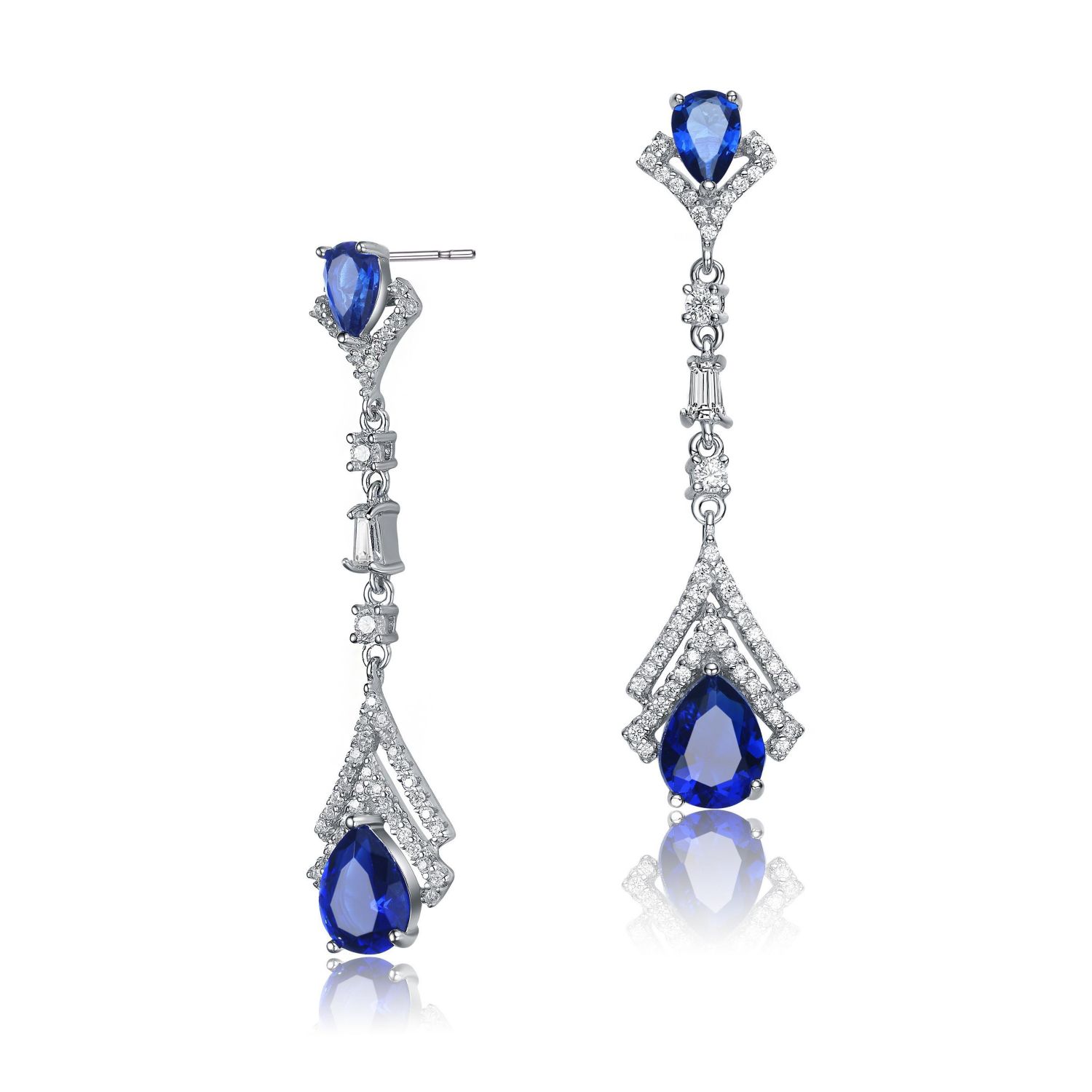 Elegant Sterling Silver White Gold Plated CZ Double Halo Drop Earrings