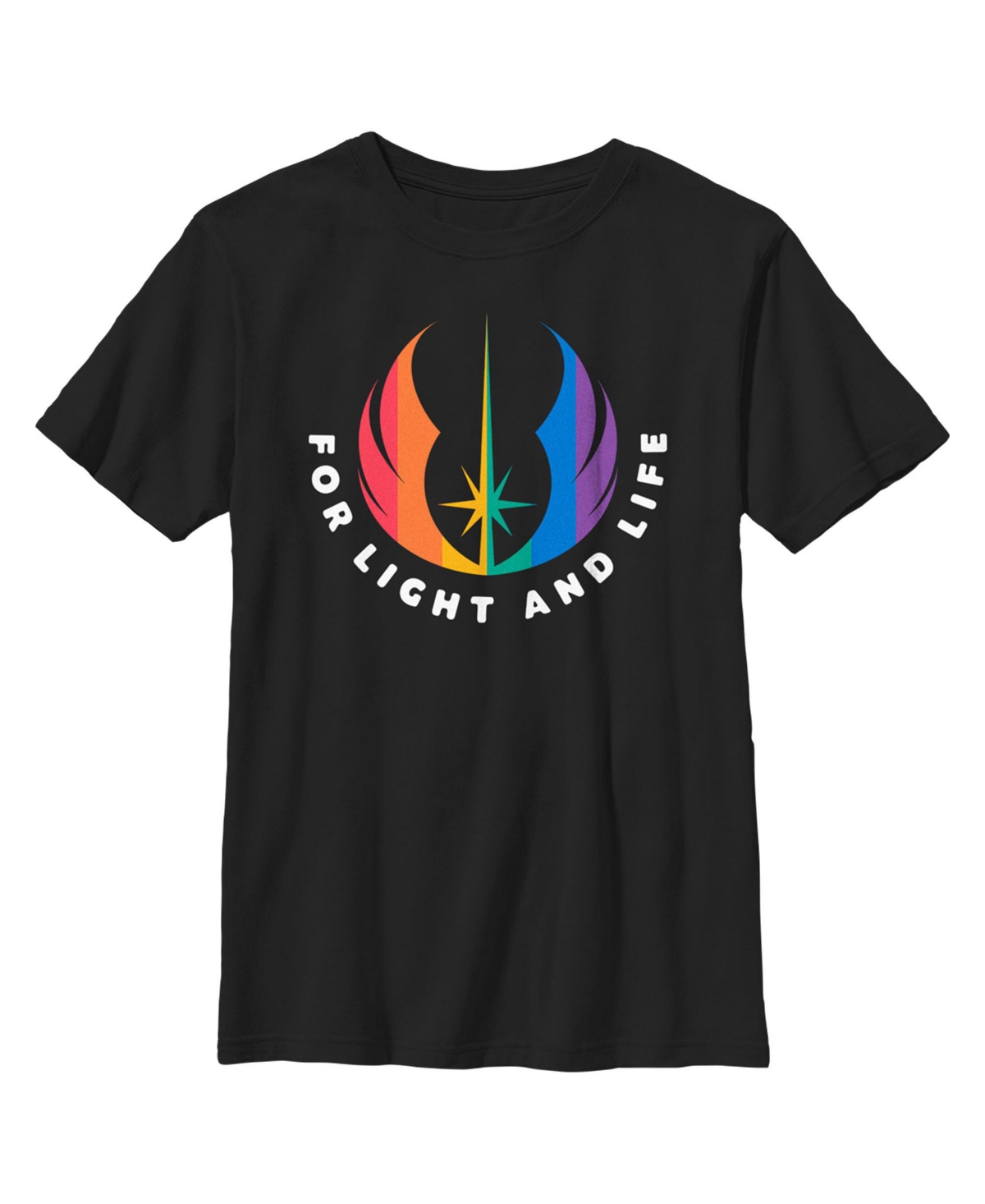 Disney Lucasfilm Boy's Star Wars Pride Rainbow Jedi Order Symbol For Light And Life Child T-shirt In Black