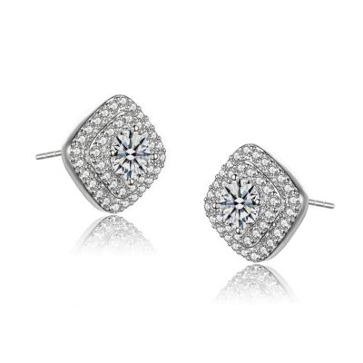 Ga Cubic Zirconia Pave Square Shape Stud Earrings