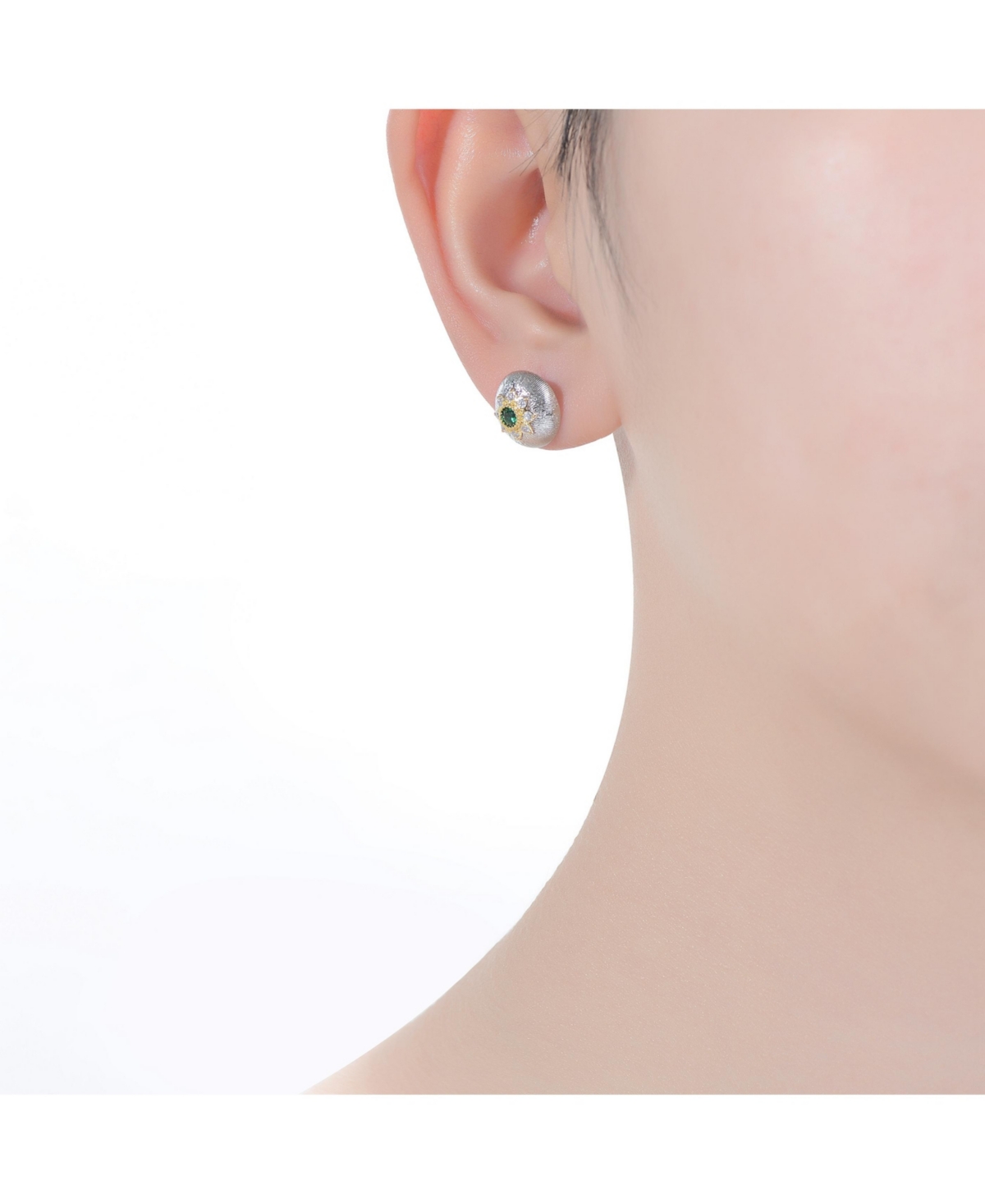 Rachel Glauber White Gold and 14K Gold Plated Colored Stud Cubic Zirconia Earrings