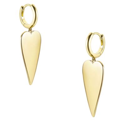 14k Gold Plated Elongated Heart Charm Dangle Mini Hoop Earrings