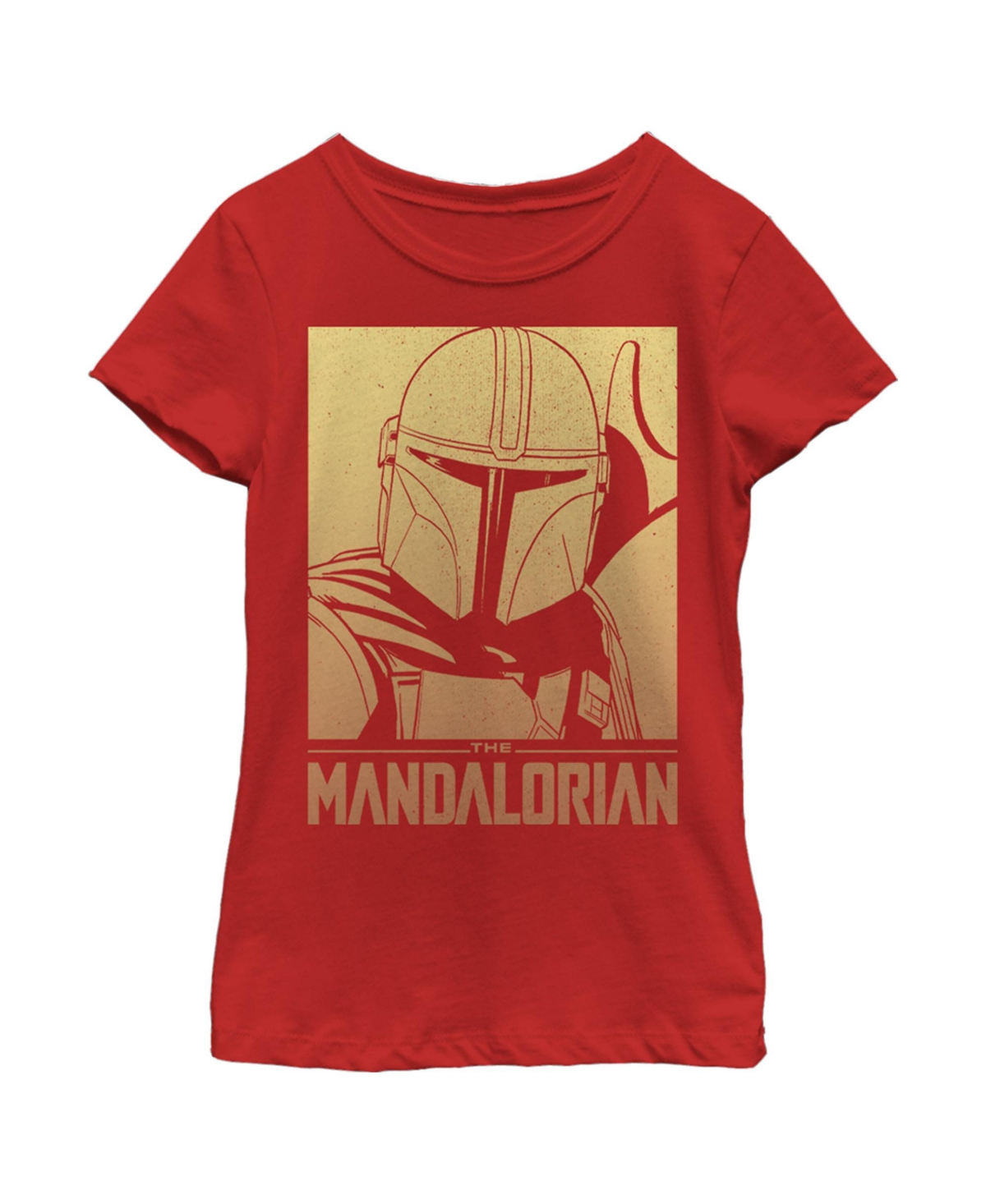 Disney Lucasfilm Girl's Star Wars: The Mandalorian Din Djarin Gold Poster Child T-shirt In Red
