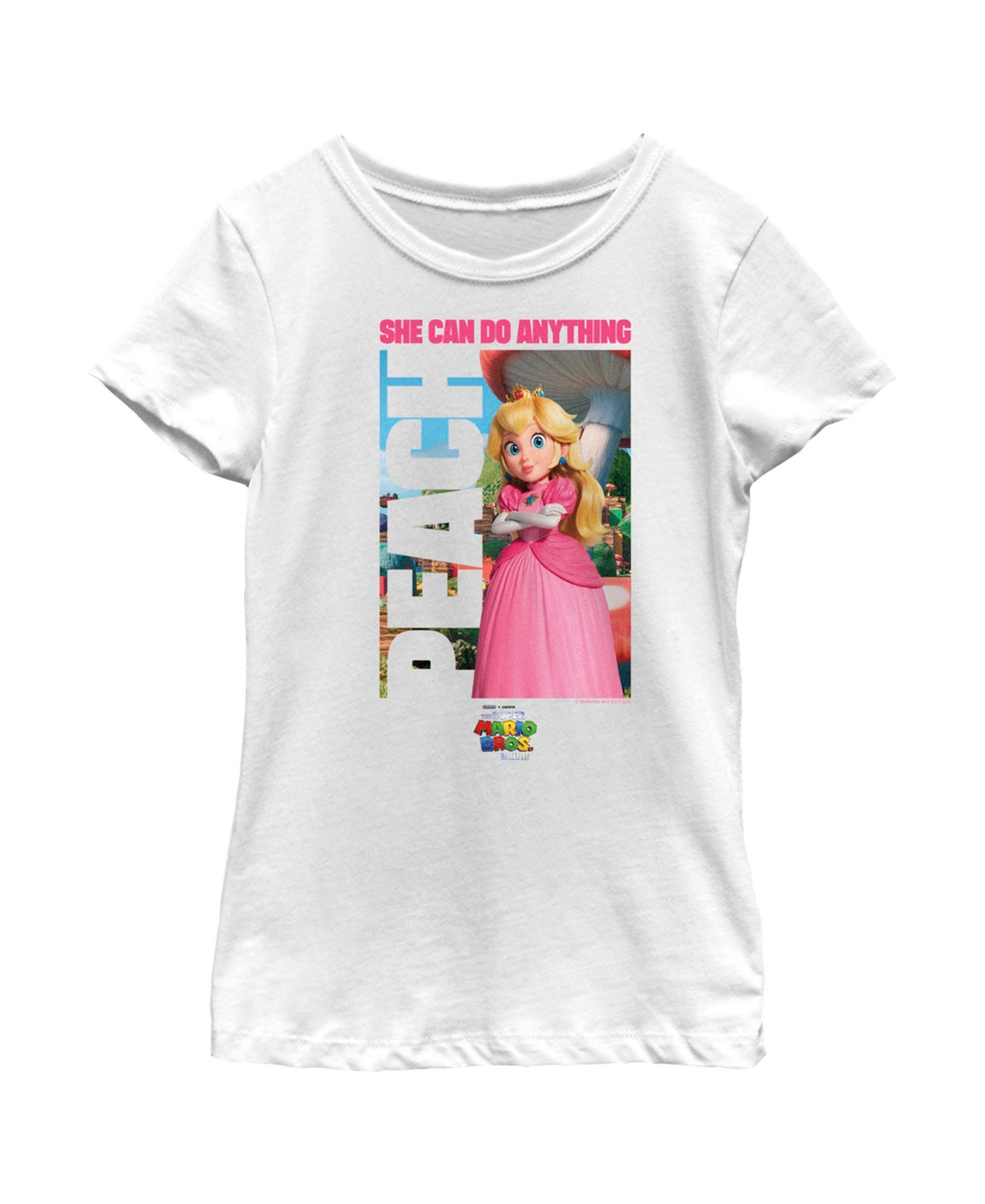 Nintendo Girl's The Super Mario Bros. Movie Peach She Can Do Anything Poster Child T-shirt In White