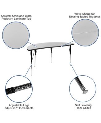 60" Half Circle Wave Flexible Collaborative Adjustable Height Activity Table