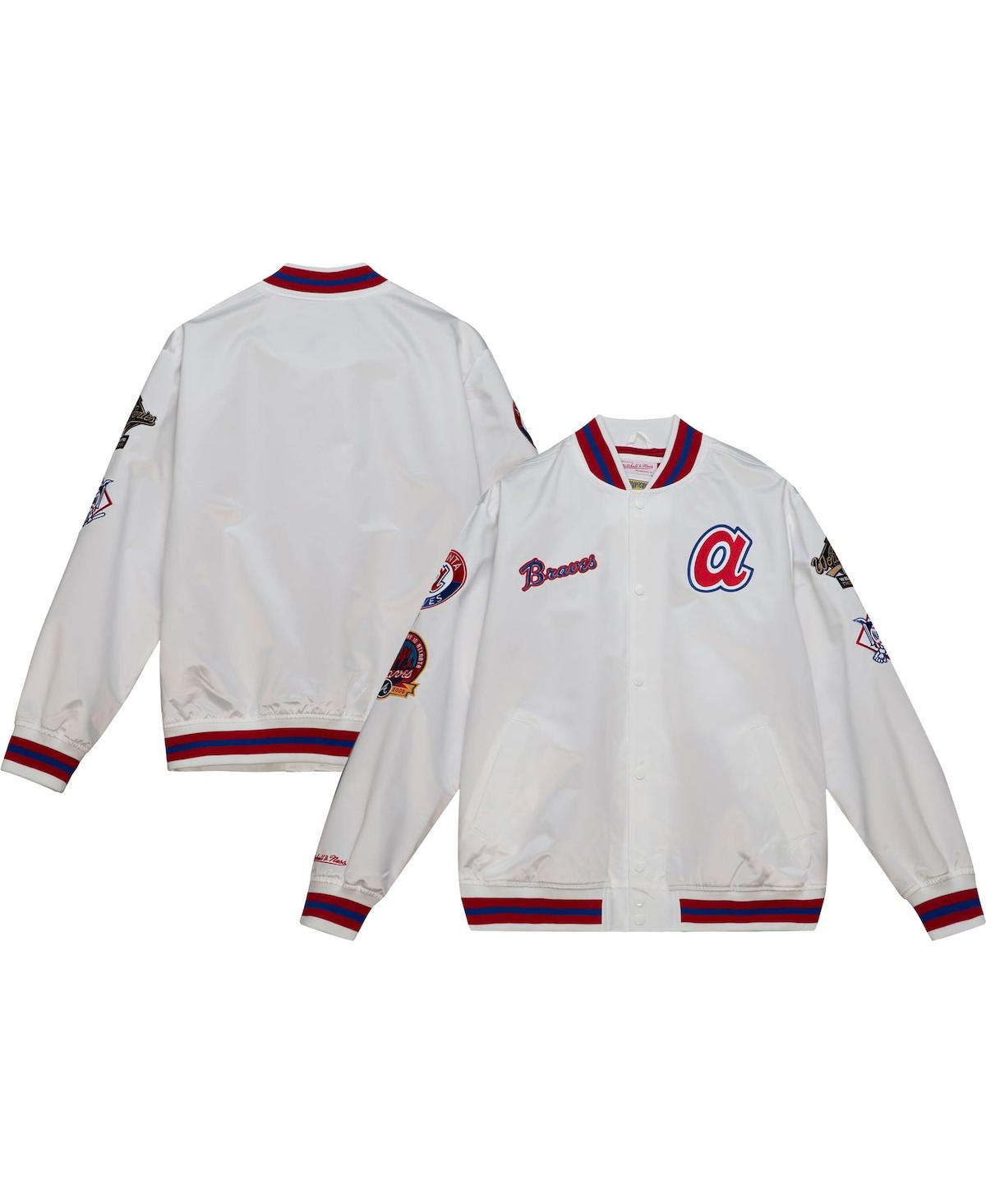 Men's Mitchell & Ness White Atlanta Braves City Collection Satin Full-Snap Varsity Jacket