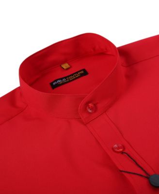 Men's Slim Fit Solid Performance Collarless Button Down Shirt