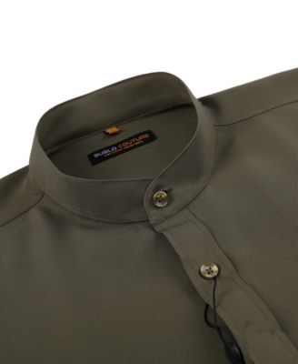 Men's Slim Fit Solid Performance Collarless Button Down Shirt