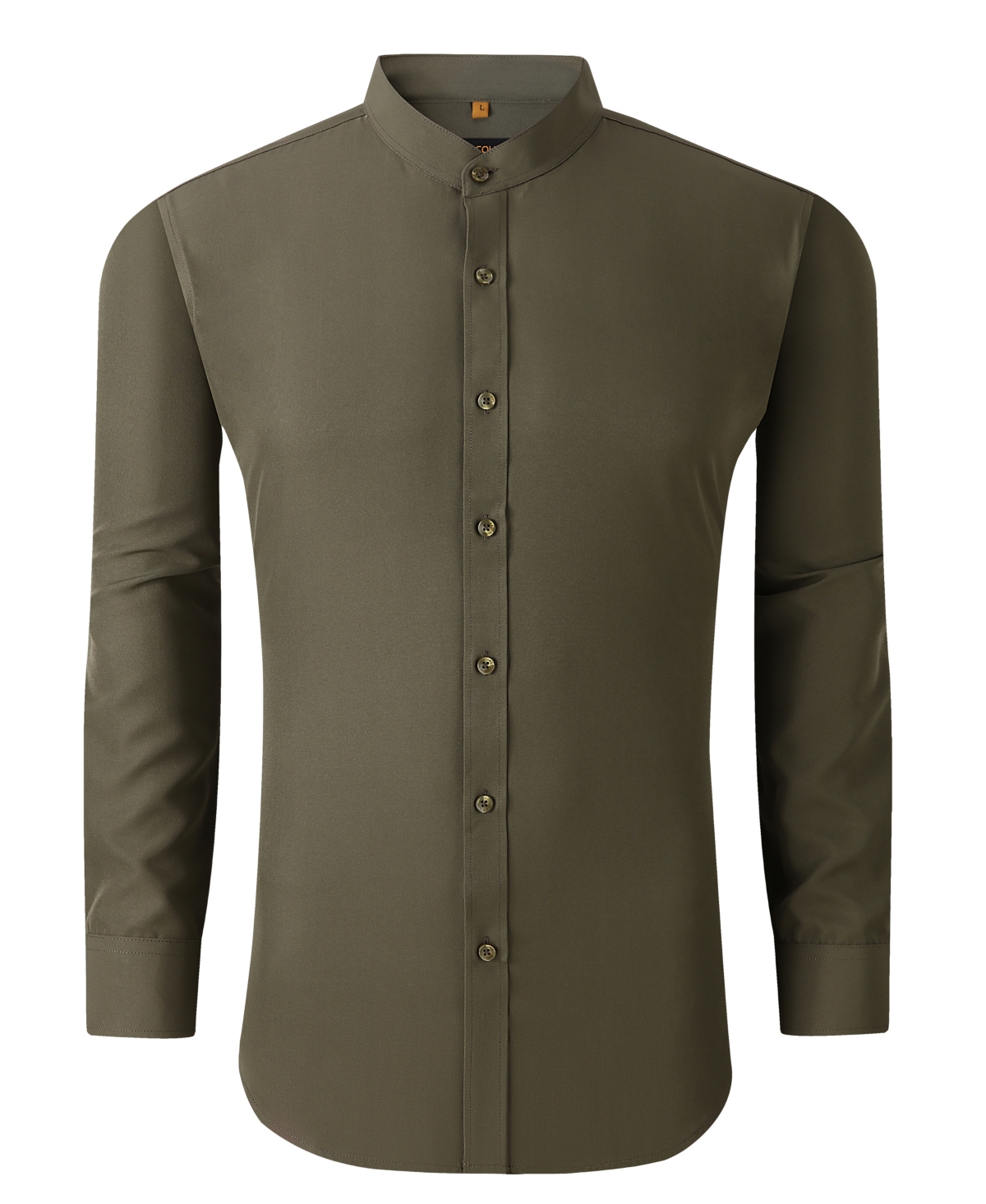 Men's Slim Fit Solid Performance Collarless Button Down Shirt - Olive