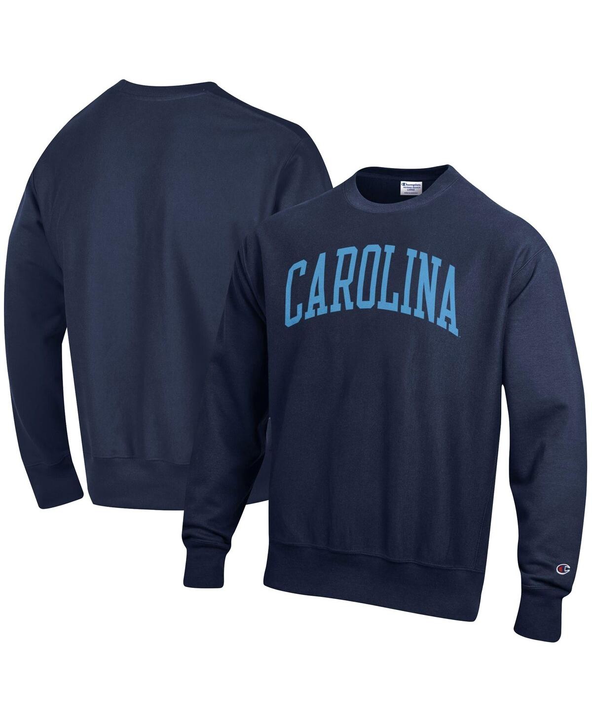 Shop Champion Men's  Navy North Carolina Tar Heels Arch Reverse Weave Pullover Sweatshirt