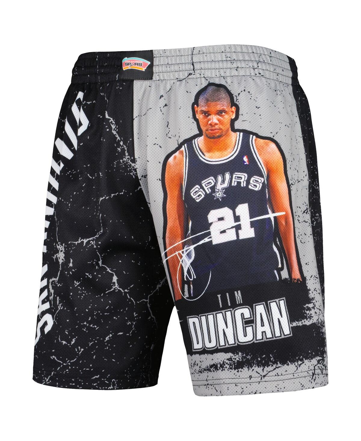 Shop Mitchell & Ness Men's  Tim Duncan Black San Antonio Spurs Hardwood Classics Player Burst Shorts