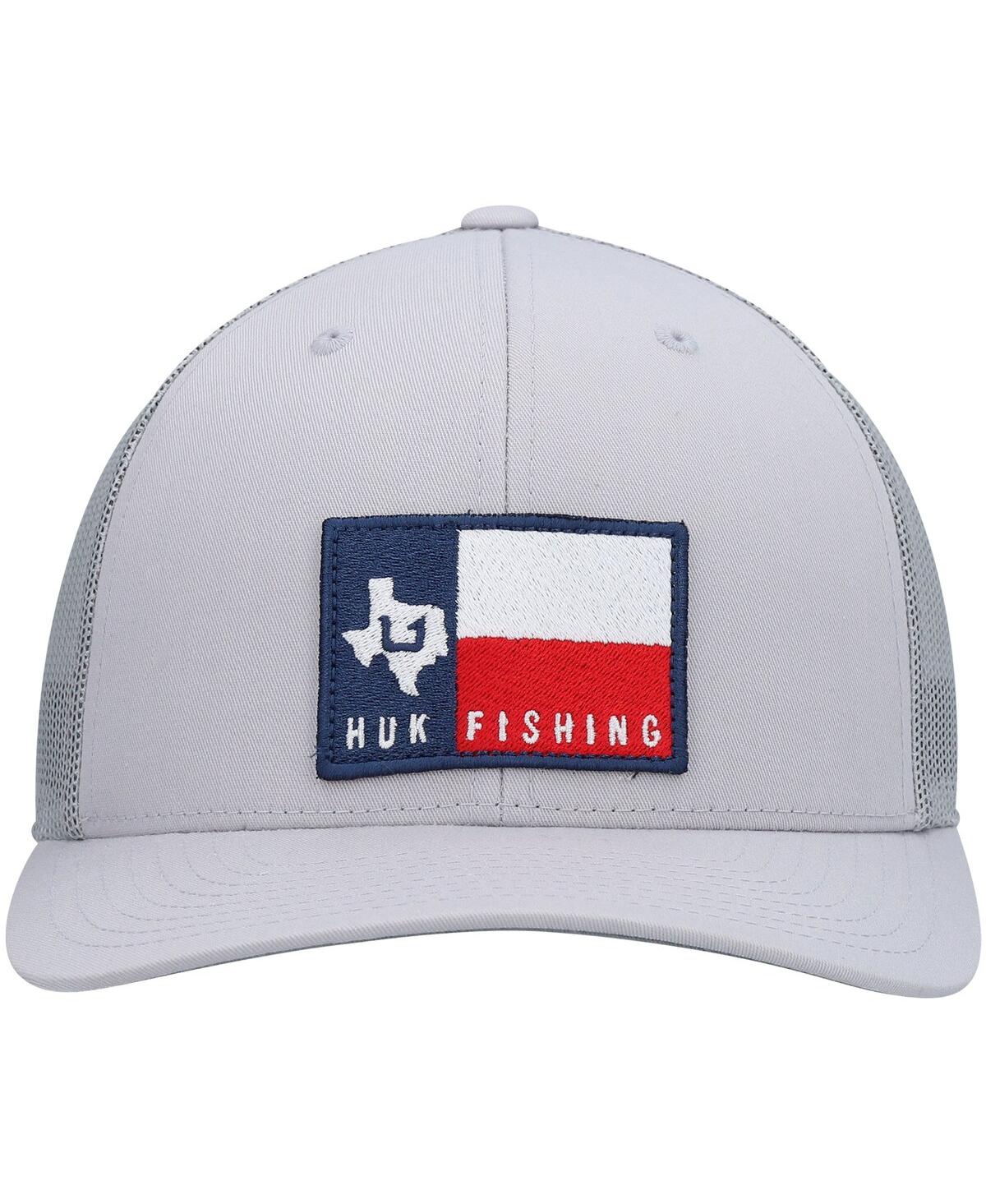 Shop Huk Men's  Gray Big State Trucker Snapback Hat