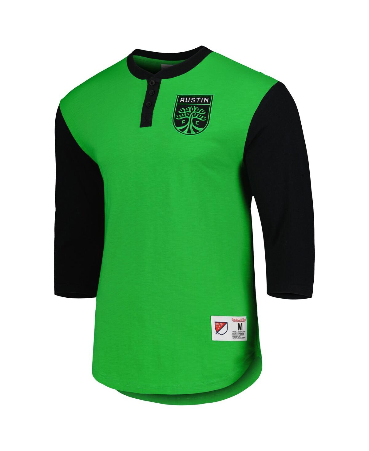 Shop Mitchell & Ness Men's  Green Austin Fc Legendary Henley 3/4 Sleeve T-shirt