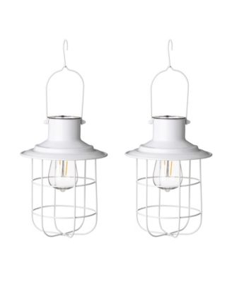 9.75" H Metal Wire Solar Powered Outdoor Hanging Lantern, Set of 2