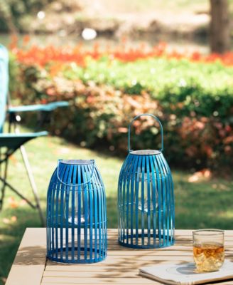 9.75" H Metal Woven Solar Powered Outdoor Hanging Lantern, Set of 2