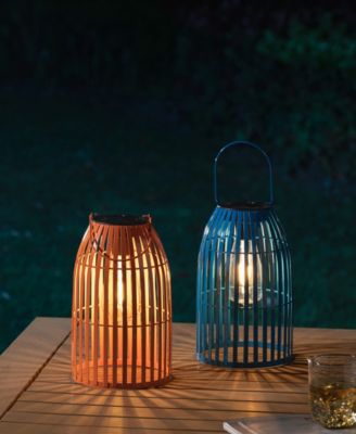 9.75" H Metal Woven Solar Powered Outdoor Hanging Lantern, Set of 2