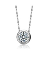 Rachel Glauber Dazzling Round Solitaire Bezel Floating Pendant Necklace with Cubic Zirconia - White