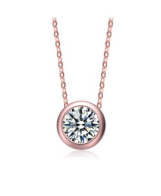 Dazzling Round Solitaire Bezel Floating Pendant Necklace with Cubic Zirconia - Rose