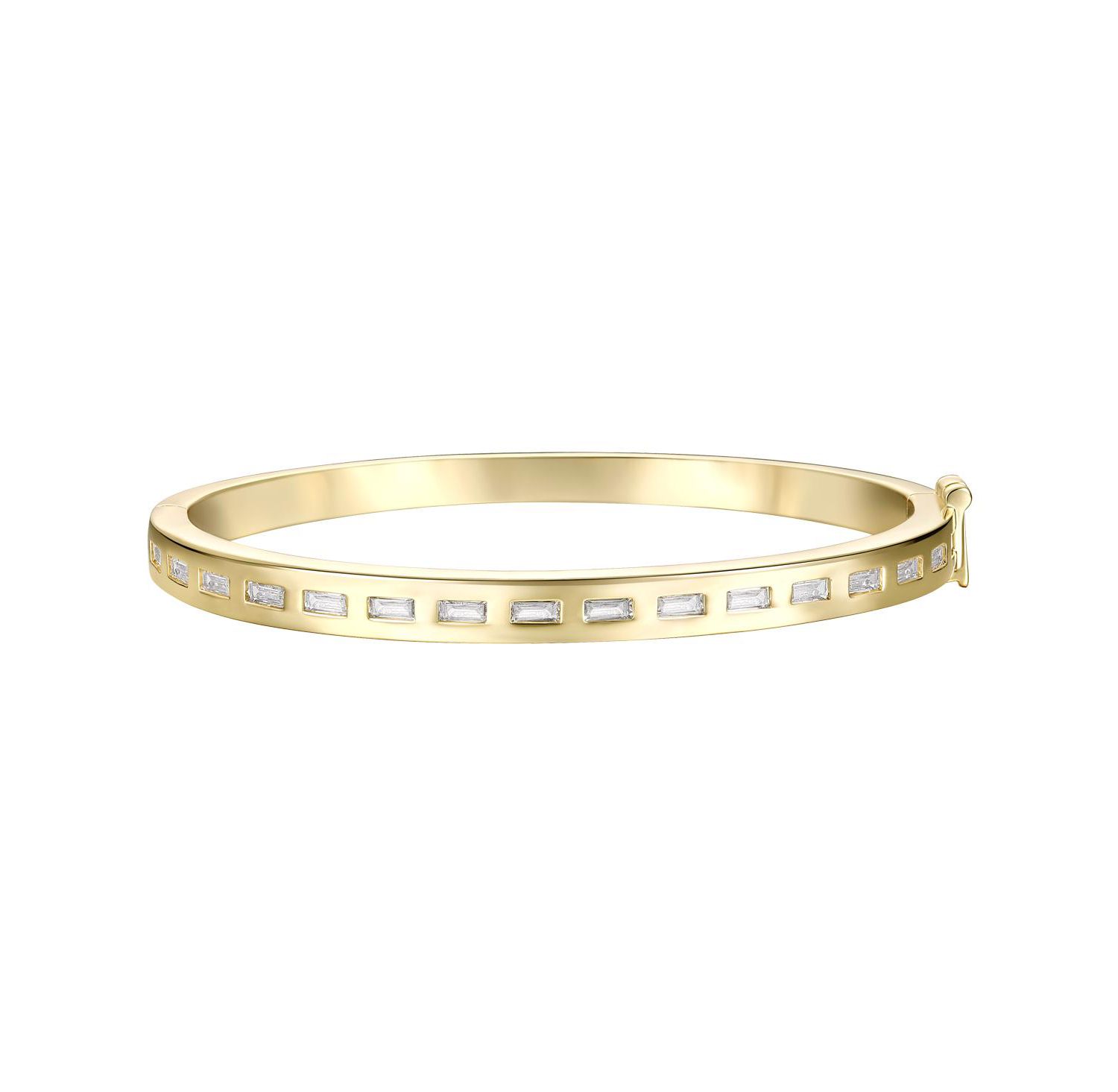 14K Gold Plated Brilliant CZ Baguette Bangle Bracelet