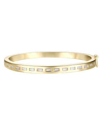 Rachel Glauber 14K Gold Plated with Bezel Set -Like Cubic Zirconia Baguette Bangle Bracelet - Macy's 