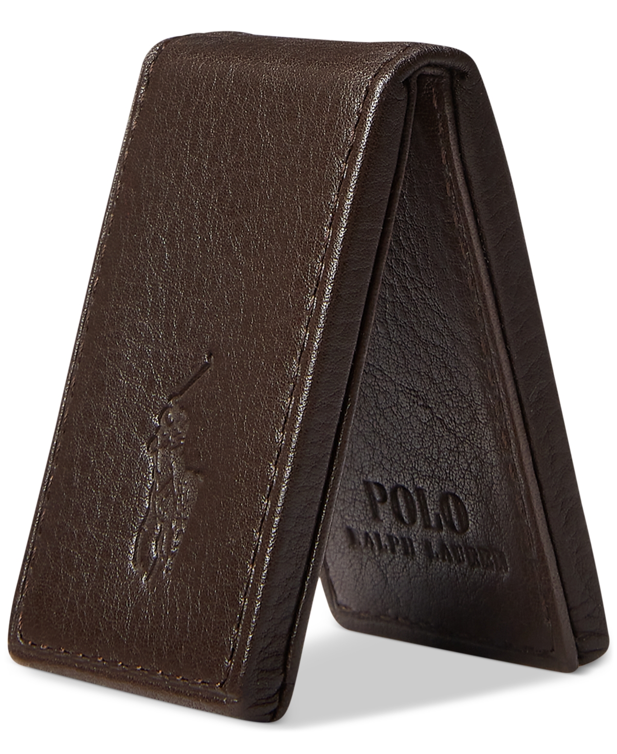 Shop Polo Ralph Lauren Men's Pebbled Leather Money Clip In Brown