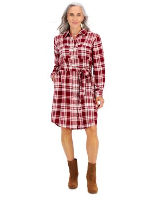 Style & Co - Petite Plaid Belted Shirt Dress