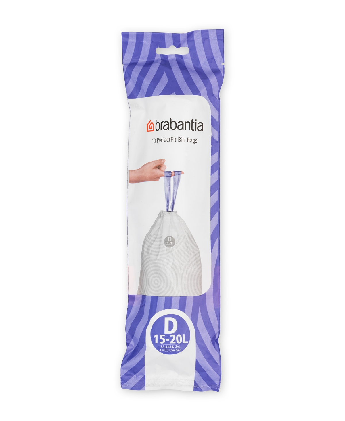 Brabantia Perfectfit Trash Bags, Code D, 4-5.3 Gallon, 15-20 Liter, 120 Trash Bags In White