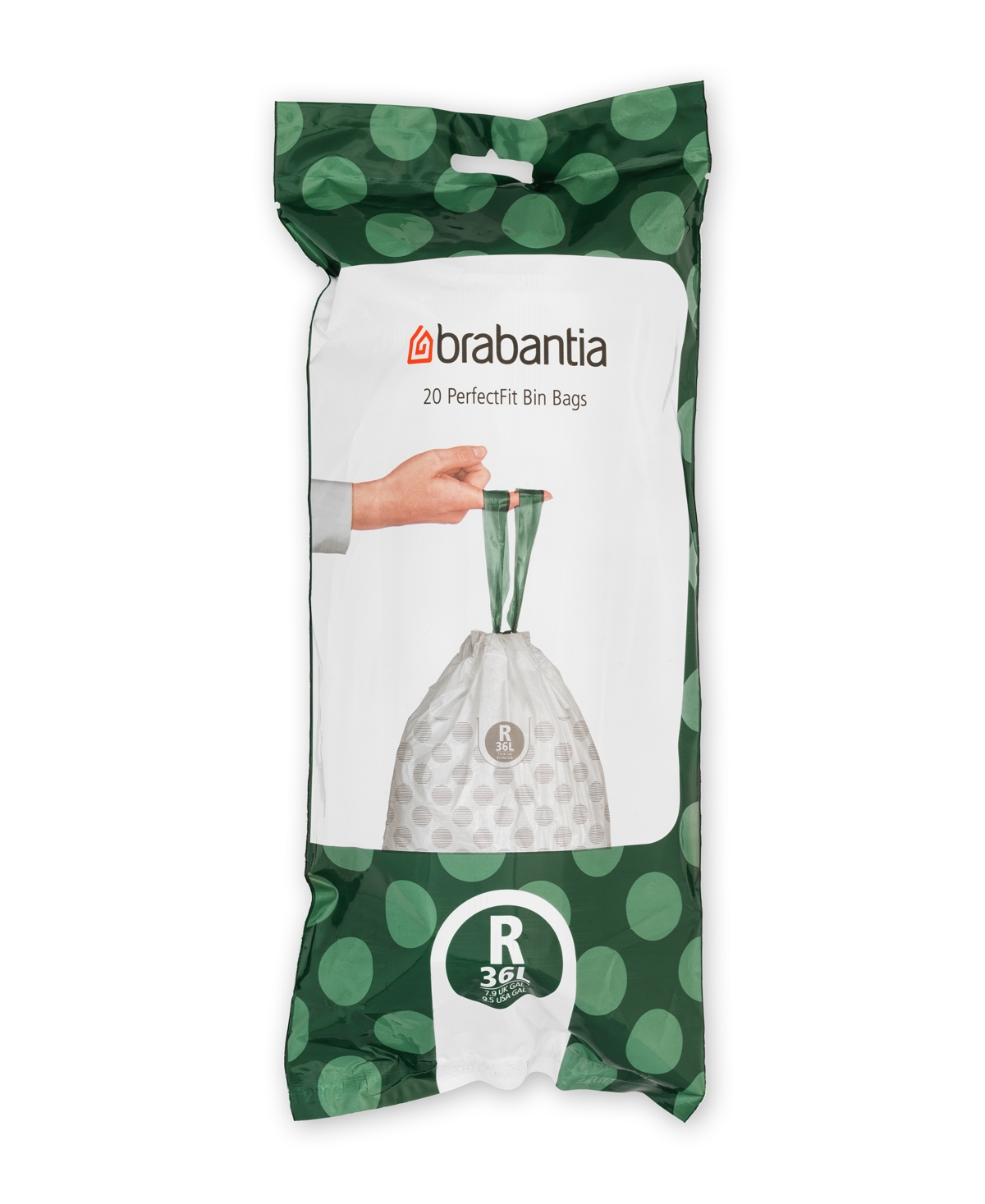 Brabantia Perfectfit Trash Bags, Code R, 9.5 Gallon, 36 Liter, 120 Trash Bags In White
