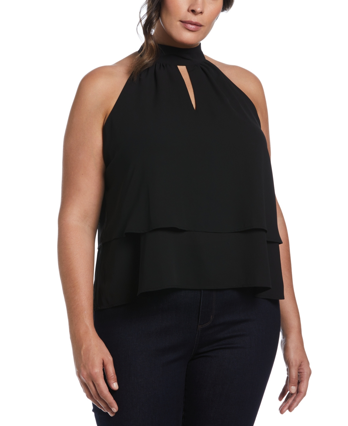 Shop Ella Rafaella Plus Size Tiered Halter Top In Black