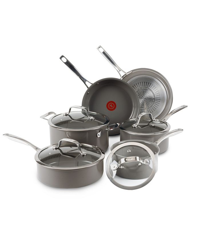 T-fal Stainless Steel Cookware Set, Non-Stick, Dishwasher & Oven Safe,  10-pc