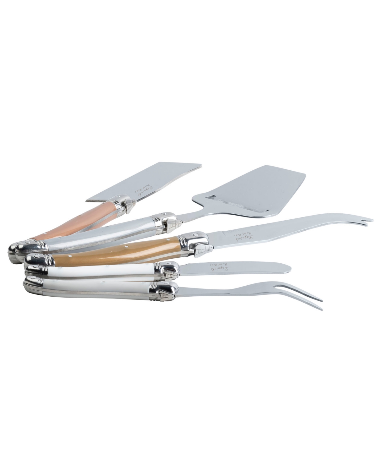French Home Laguiole 5 Piece Cheese Knife, Fork and Slicer Set - Silver, Bronze