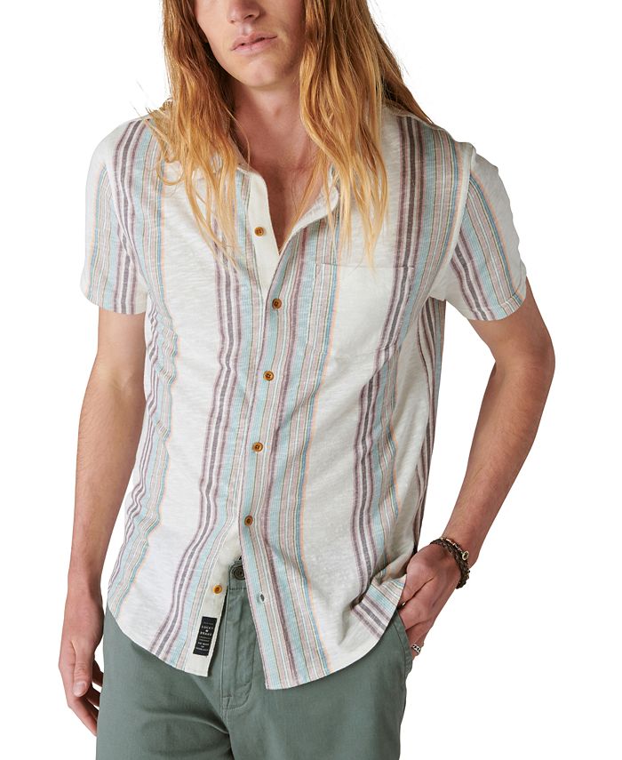 Lucky Brand Men's Linen Short Sleeve Multi Stripe Button Up Shirt