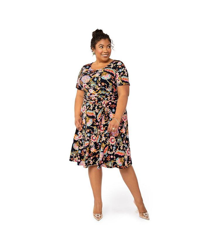 Leota Women's Plus Size Brittany Short Sleeve Fit And Flare Dress - Macy's