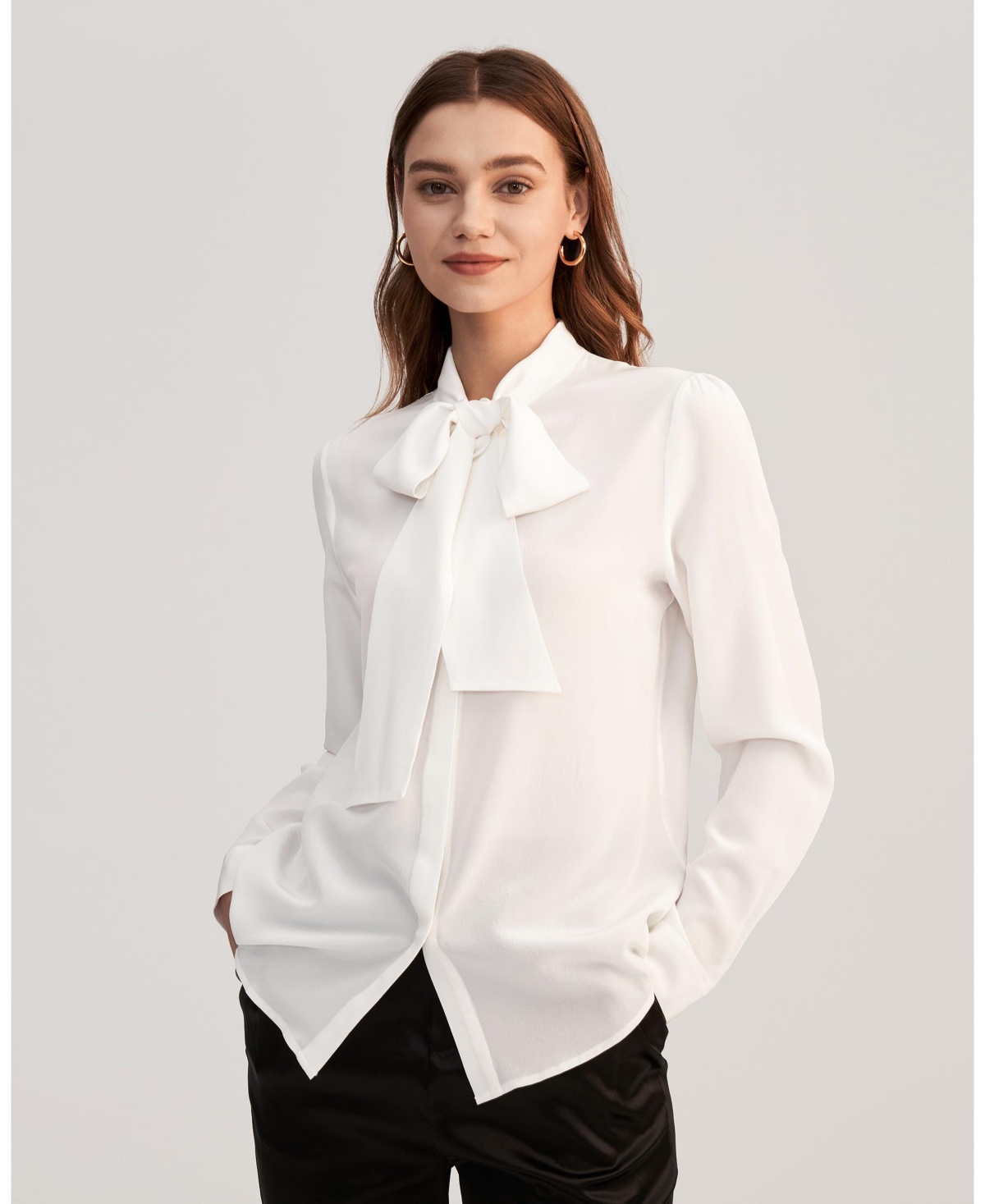 Lilysilk Classic Bow Tie Silk Blouse For Women In Natural White