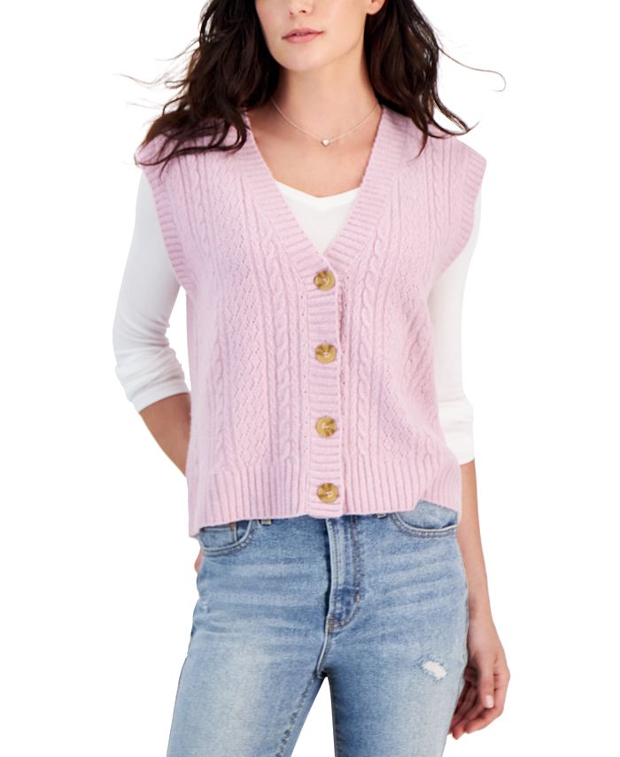Hippie Rose Juniors Button Front Sweater Vest Macy s