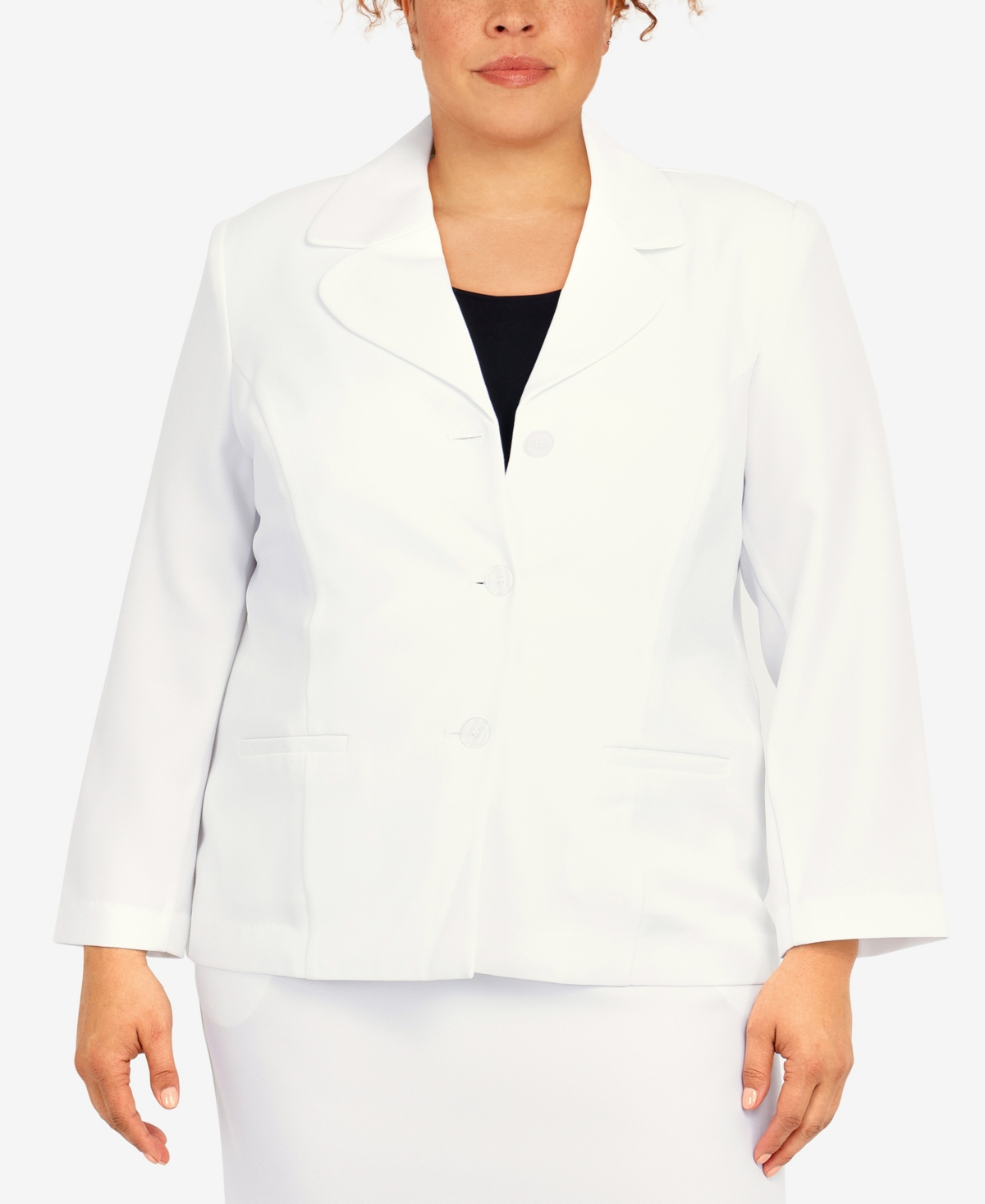 Alfred Dunner Plus Size Classic Chic Button Front Long Sleeve Jacket In White