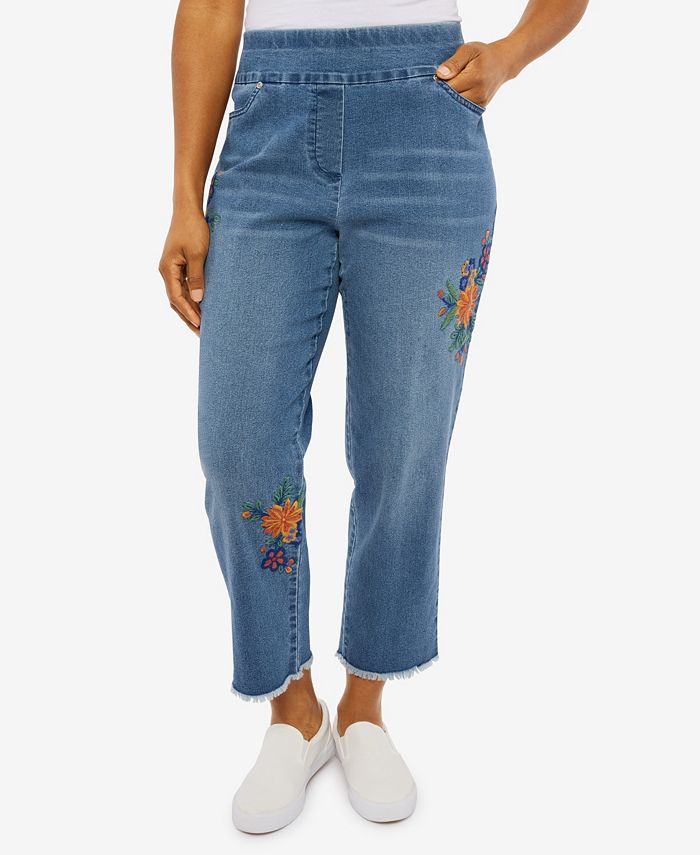 Alfred Dunner Petite Moody Blues Pull On Flower Embroidered Ankle Jeans ...