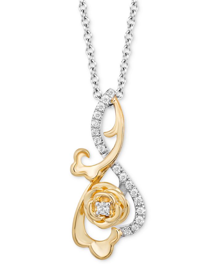 Enchanted Disney Fine Jewelry Diamond Belle Rose Pendant Necklace (1/6