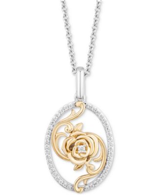 Enchanted Disney Fine Jewelry - Diamond Oval Belle Rose Pendant Necklace (1/6 ct. t.w.) in Sterling Silver & 14k Gold
