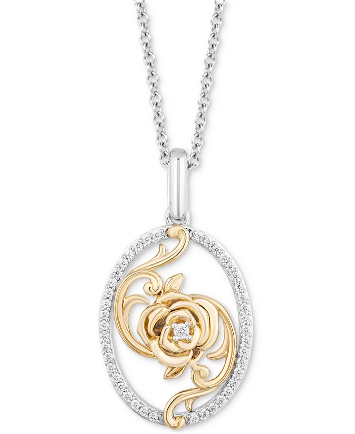 Enchanted Disney Fine Jewelry Diamond Oval Belle Rose Pendant Necklace