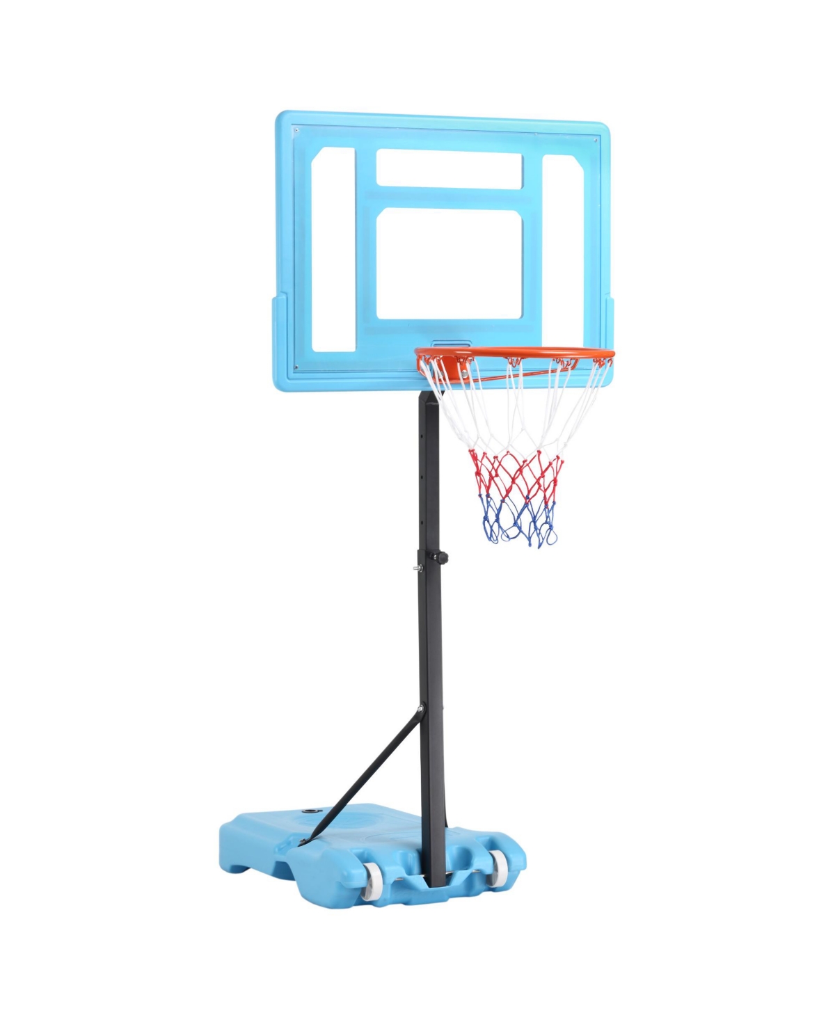 Poolside Basketball Hoop Stand, 36.5"-48.5" Height Adjustable Portable Hoop System w/ Clear Backboard & Fillable Base for Whole Family, Blue -