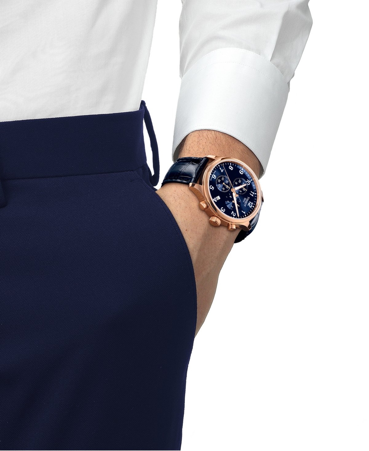 Shop Tissot Men's Swiss Chronograph Xl Classic Blue Leather Strap Watch 45mm