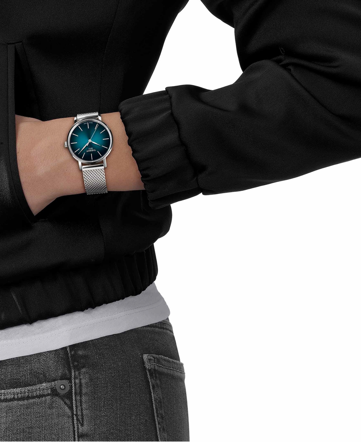 Shop Tissot Women's Swiss Everytime Stainless Steel Mesh Bracelet Watch 34mm In Grey