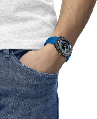 Men's Swiss Automatic Sideral S Blue Perforated Rubber Strap Watch 41mm