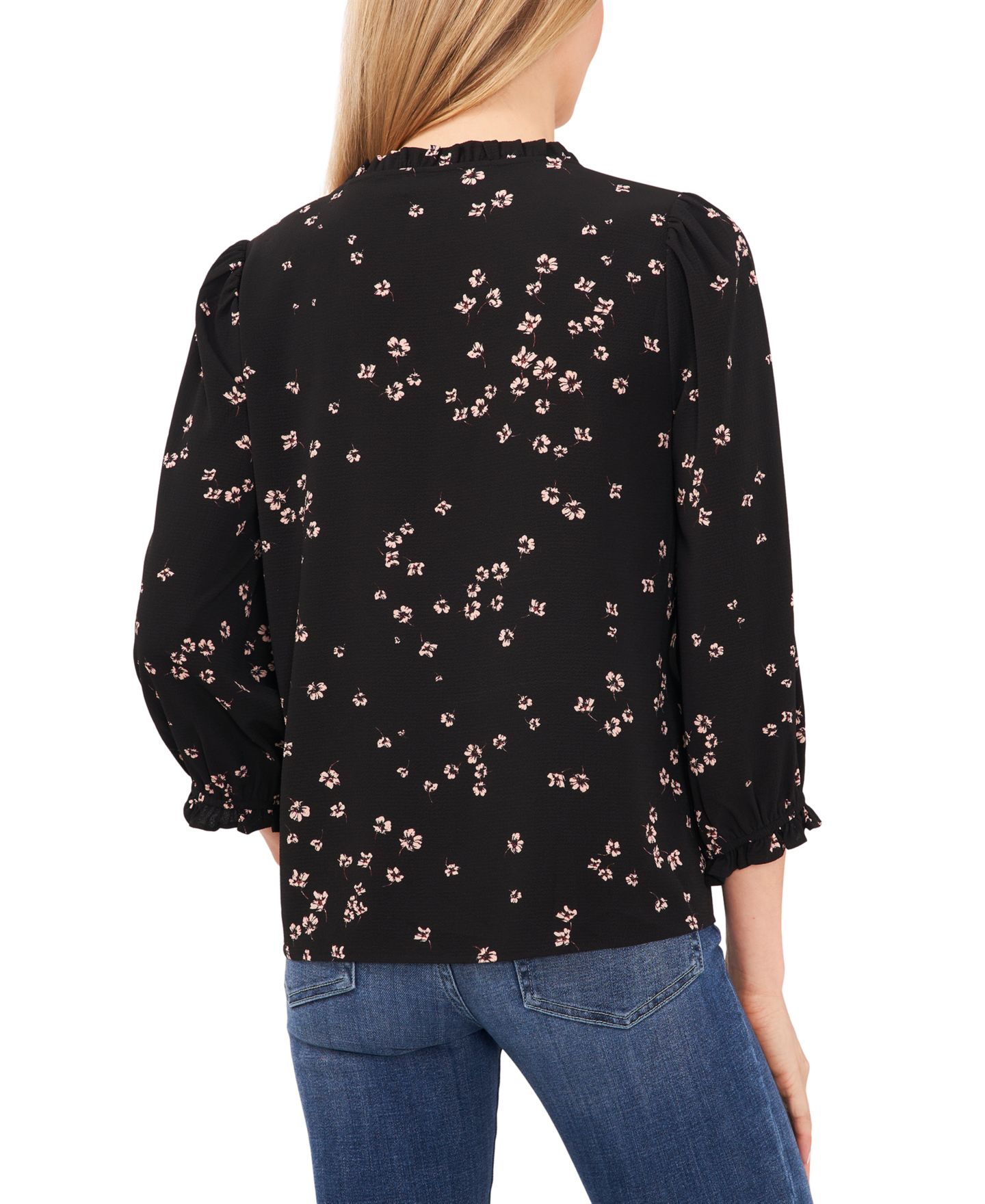 Женская блузка CeCe Floral-Print Button-Front Blouse, цвет: Насыщенный чёрный — фото 2
