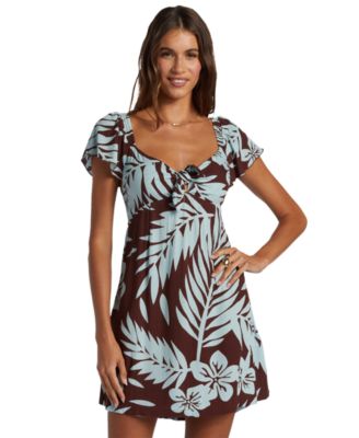 Roxy - Juniors' Oceanview Tie-Front Flutter-Sleeve Mini Dress